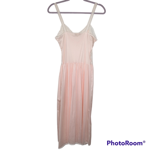 Vintage Diane Von Furstenberg Lingerie Medium Pink Nylon Lace Nightgown Midi - Picture 10 of 14